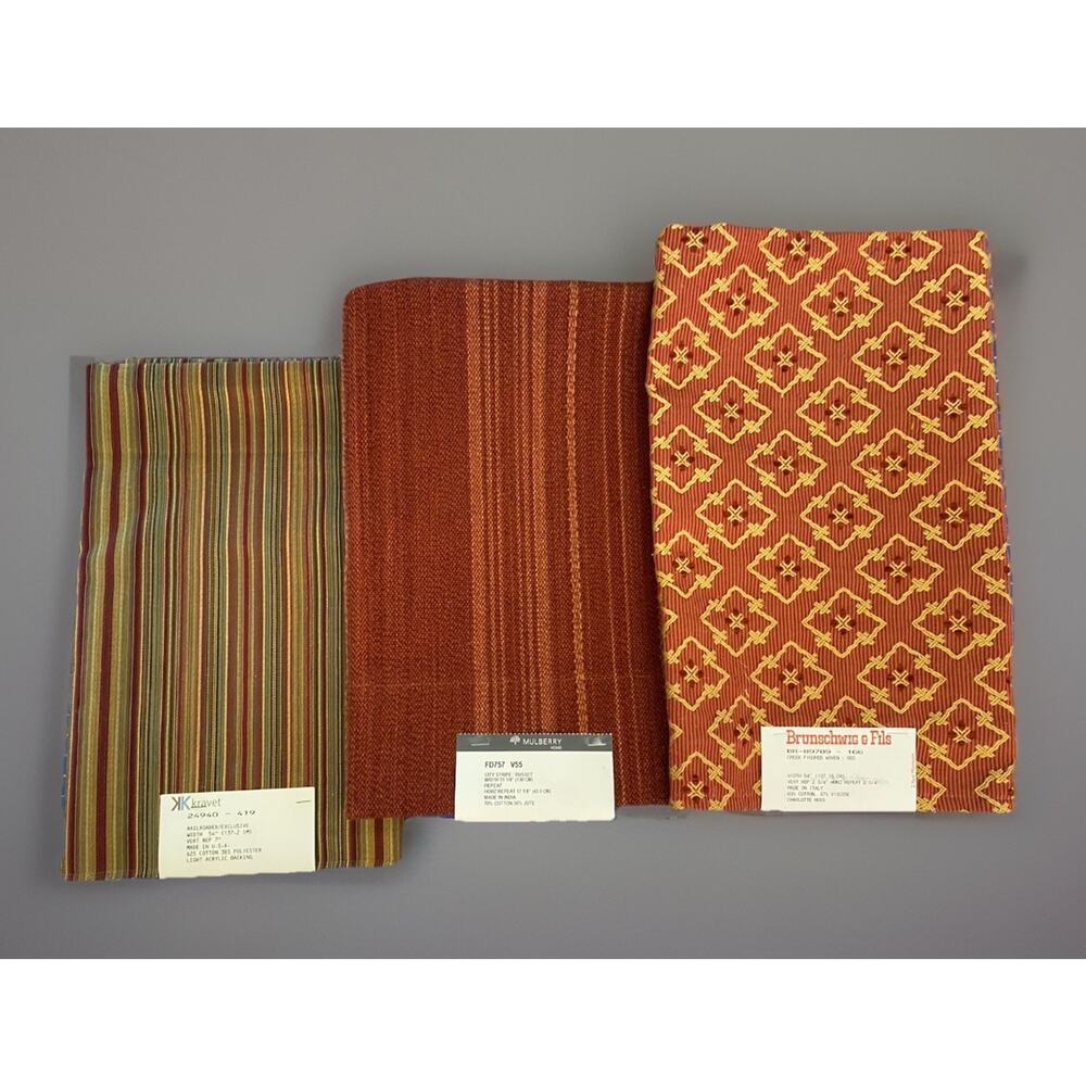 3 Brunschwig Fils Kravet Stripes Coordinate Burnt Orange Brocade Fabric Samples